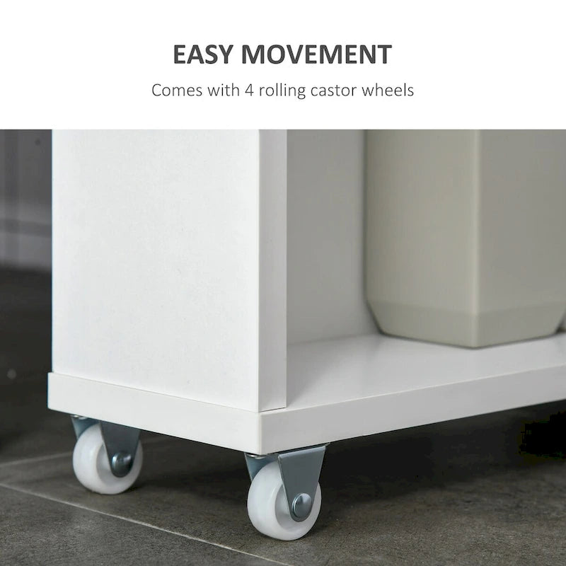 Carrello Portaoggetti Slim da Bagno su Ruote, Bianco, a 3 Ripiani, per Uso Singolo
