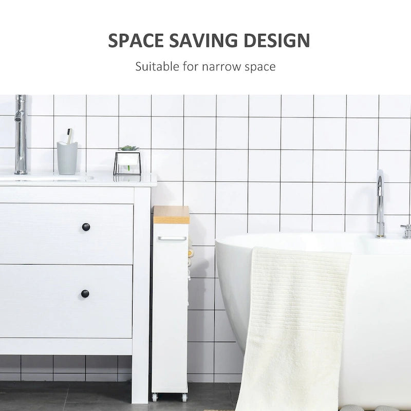 Carrello Portaoggetti Slim da Bagno su Ruote, Bianco, a 3 Ripiani, per Uso Singolo