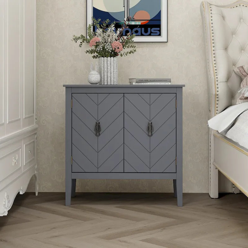 Credenza a 2 ante Nera / Grigia con Scaffali Regolabili, Stile Vintage