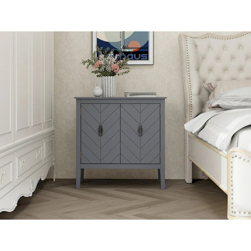 Credenza a 2 ante Nera / Grigia con Scaffali Regolabili, Stile Vintage