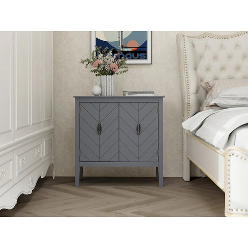Credenza a 2 ante Nera / Grigia con Scaffali Regolabili, Stile Vintage