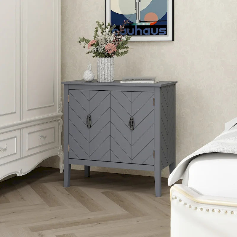 Credenza a 2 ante Nera / Grigia con Scaffali Regolabili, Stile Vintage