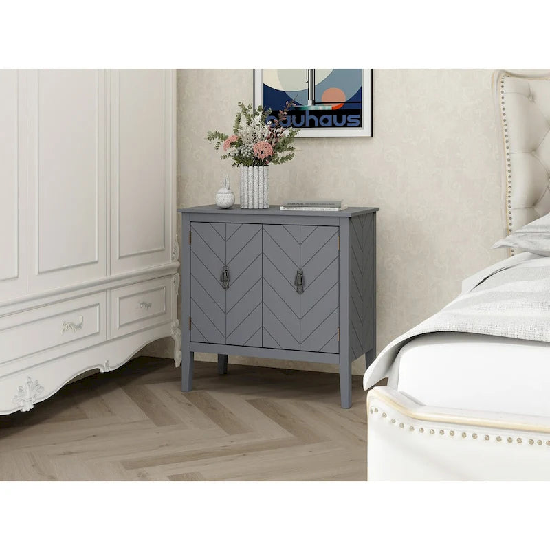 Credenza a 2 ante Nera / Grigia con Scaffali Regolabili, Stile Vintage