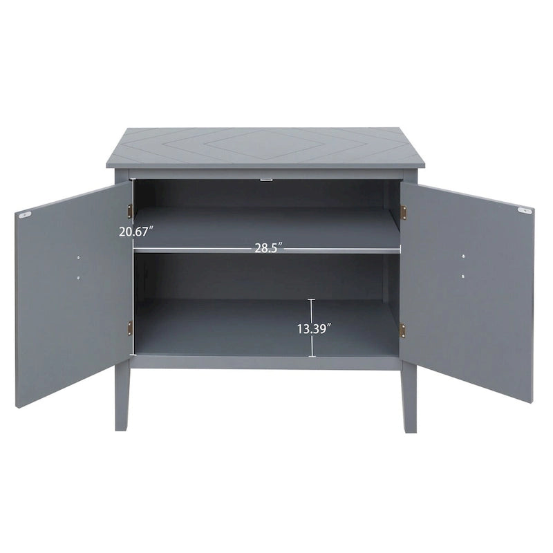 Credenza a 2 ante Nera / Grigia con Scaffali Regolabili, Stile Vintage