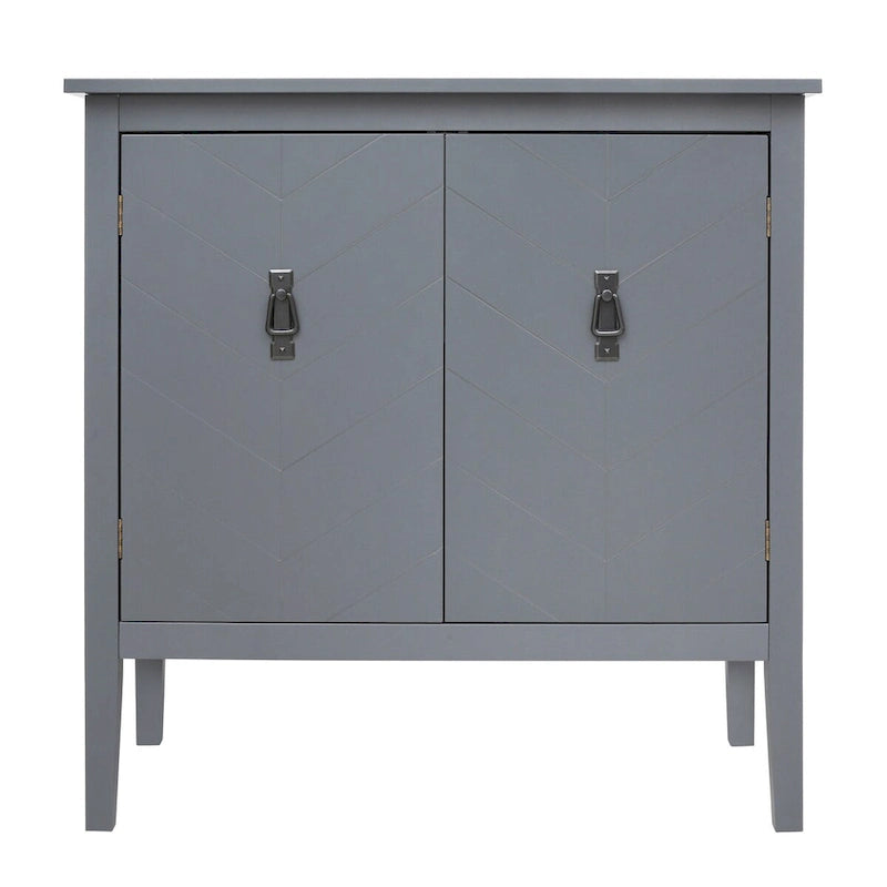 Credenza a 2 ante Nera / Grigia con Scaffali Regolabili, Stile Vintage