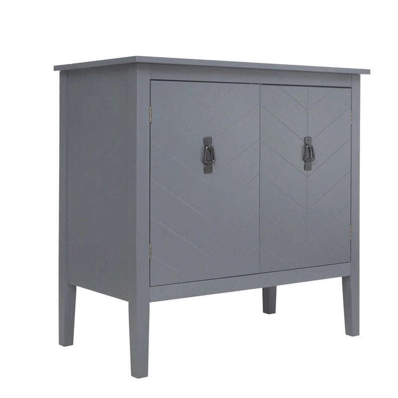 Credenza a 2 ante Nera / Grigia con Scaffali Regolabili, Stile Vintage