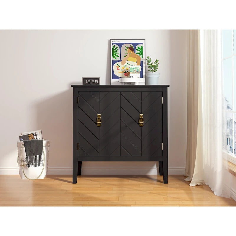 Credenza a 2 ante Nera / Grigia con Scaffali Regolabili, Stile Vintage