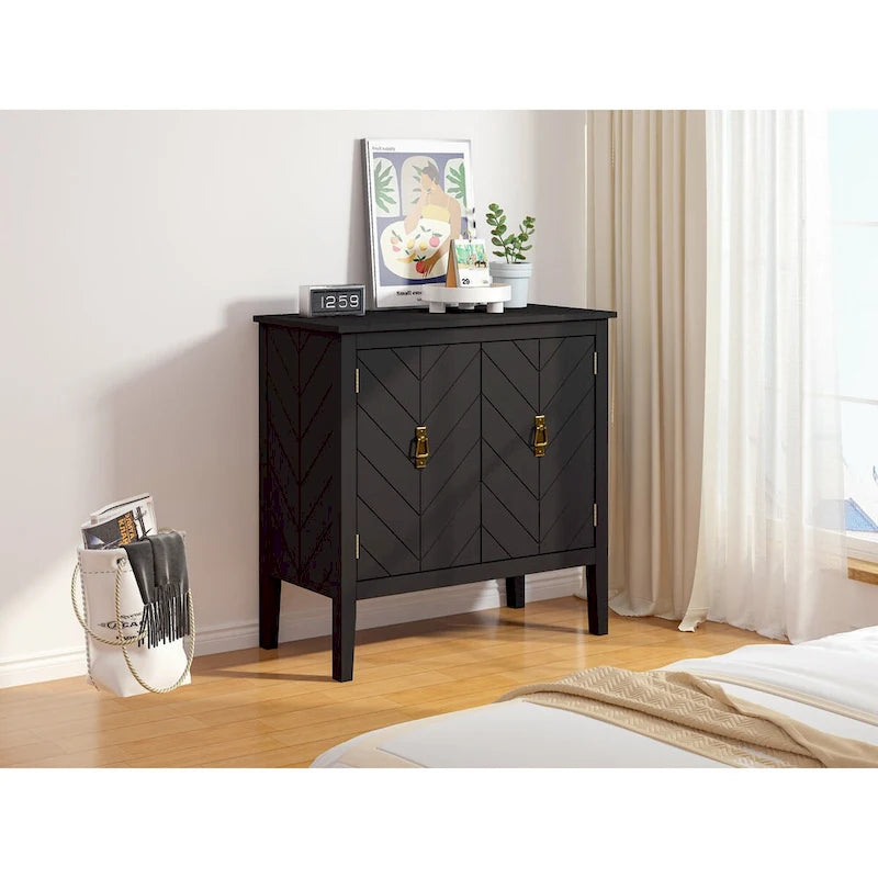Credenza a 2 ante Nera / Grigia con Scaffali Regolabili, Stile Vintage