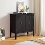 Credenza a 2 ante Nera / Grigia con Scaffali Regolabili, Stile Vintage