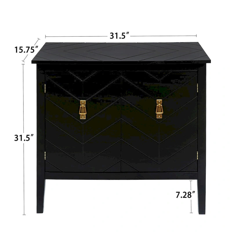 Credenza a 2 ante Nera / Grigia con Scaffali Regolabili, Stile Vintage