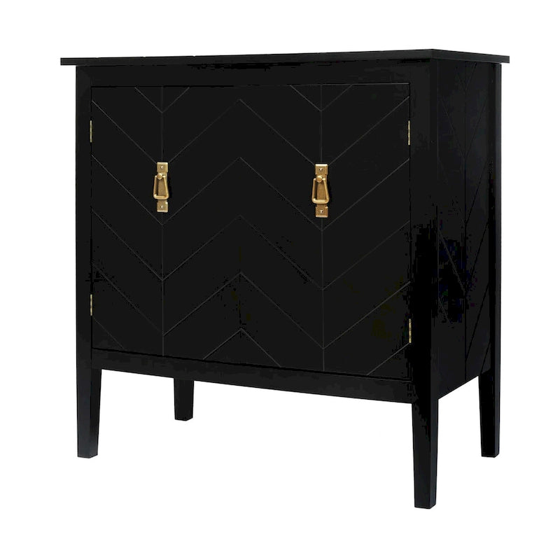 Credenza a 2 ante Nera / Grigia con Scaffali Regolabili, Stile Vintage