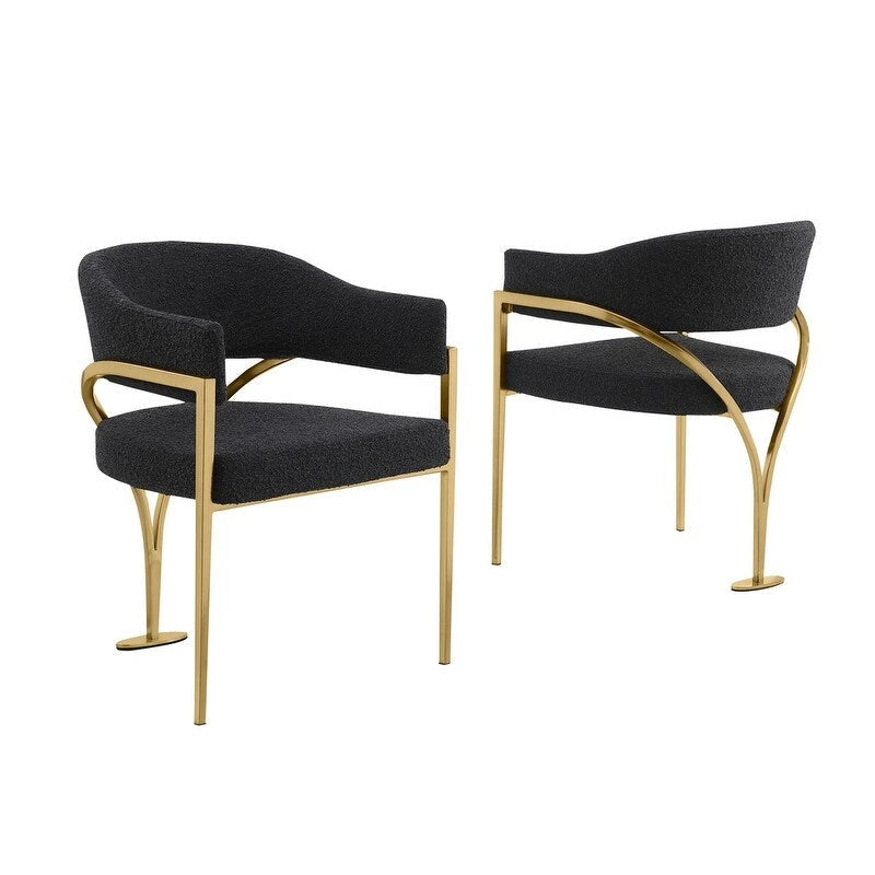 Nero e oro / Bouclé / Set da 2 – Sedie da pranzo con bottoni capitonné