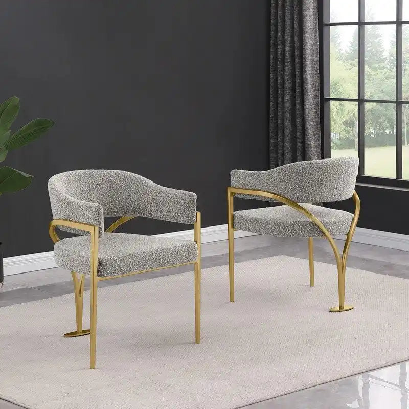 Nero e oro / Bouclé / Set da 2 – Sedie da pranzo con bottoni capitonné