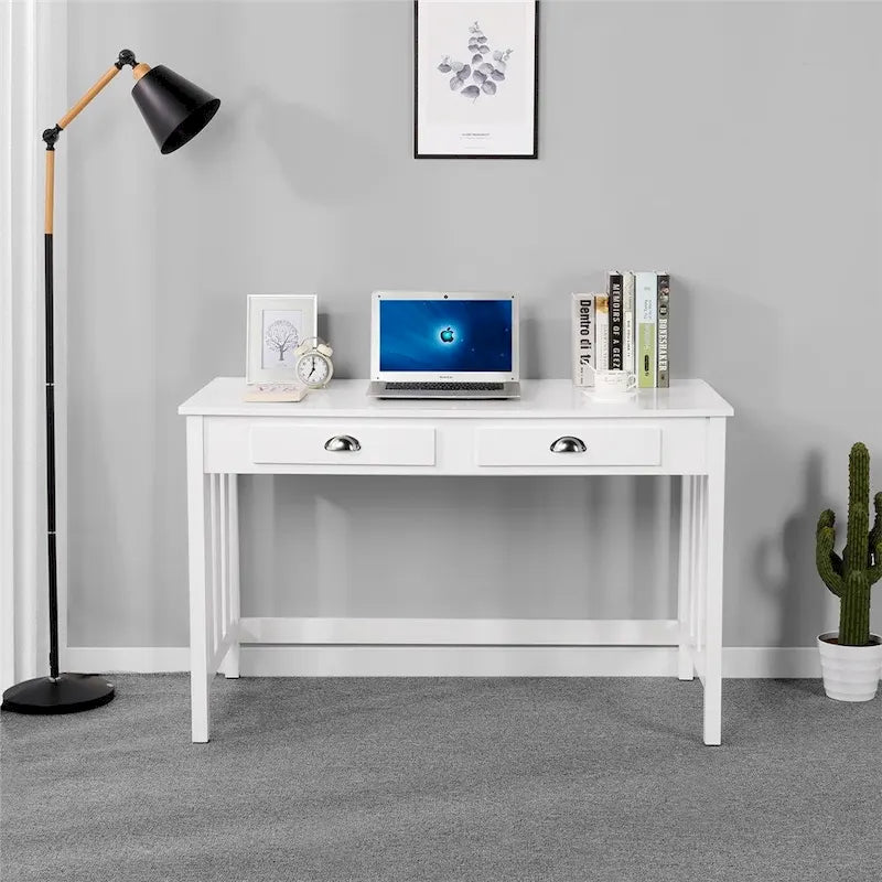 Yaheetech Scrivania per Computer Moderna, Postazione di Lavoro con Organizer Mobile Rimovibile, 4 Cassetti, Gambe in Legno di Pino