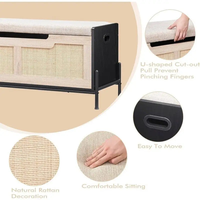 Panca Contenitore Baule Contenitore in Rattan, per Ingresso, Soggiorno e Camera da Letto