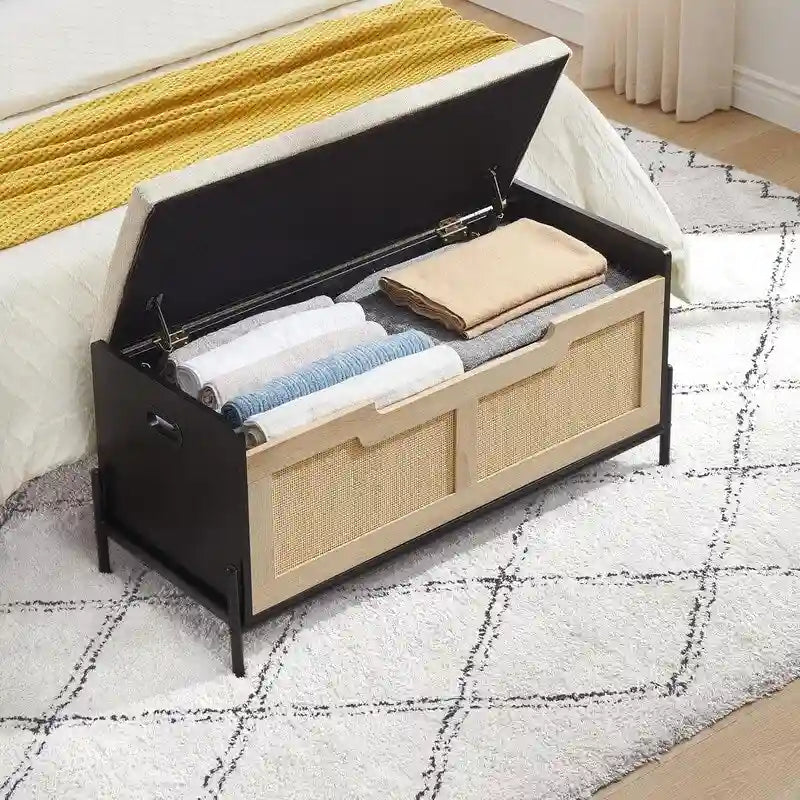 Panca Contenitore Baule Contenitore in Rattan, per Ingresso, Soggiorno e Camera da Letto