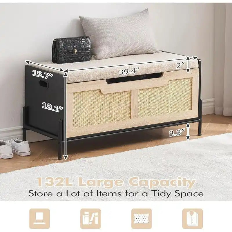 Panca Contenitore Baule Contenitore in Rattan, per Ingresso, Soggiorno e Camera da Letto