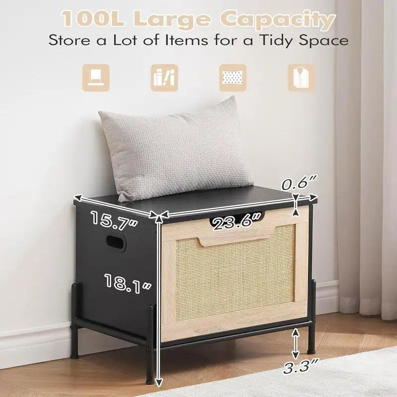 Panca Contenitore Baule Contenitore in Rattan, per Ingresso, Soggiorno e Camera da Letto