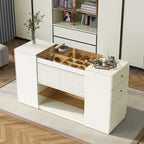 Cassettiera da trucco a un posto con piano in vetro bianco crema e 6 cassetti