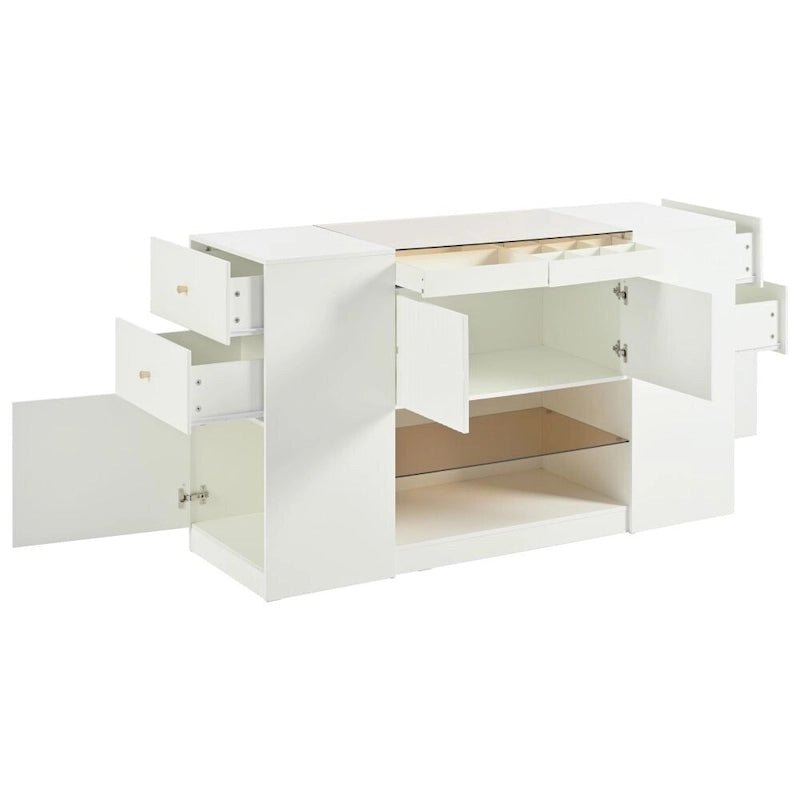 Cassettiera da trucco a un posto con piano in vetro bianco crema e 6 cassetti