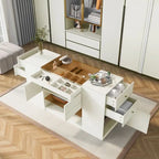 Cassettiera da trucco a un posto con piano in vetro bianco crema e 6 cassetti